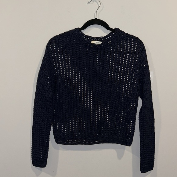 VINCE Crochet Crewneck Cotton Sweater - Navy - Picture 10 of 12